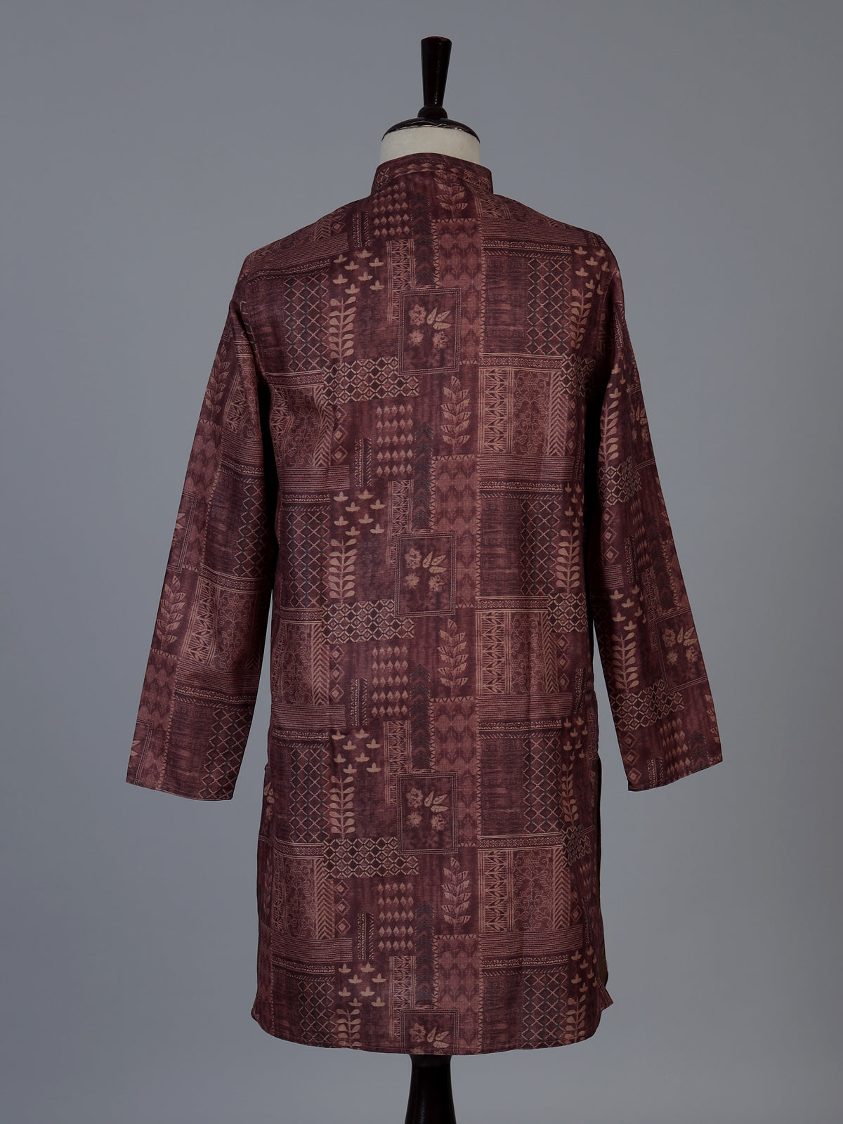 Wine printed cotton silk festive kurta suit for men with elegant styling