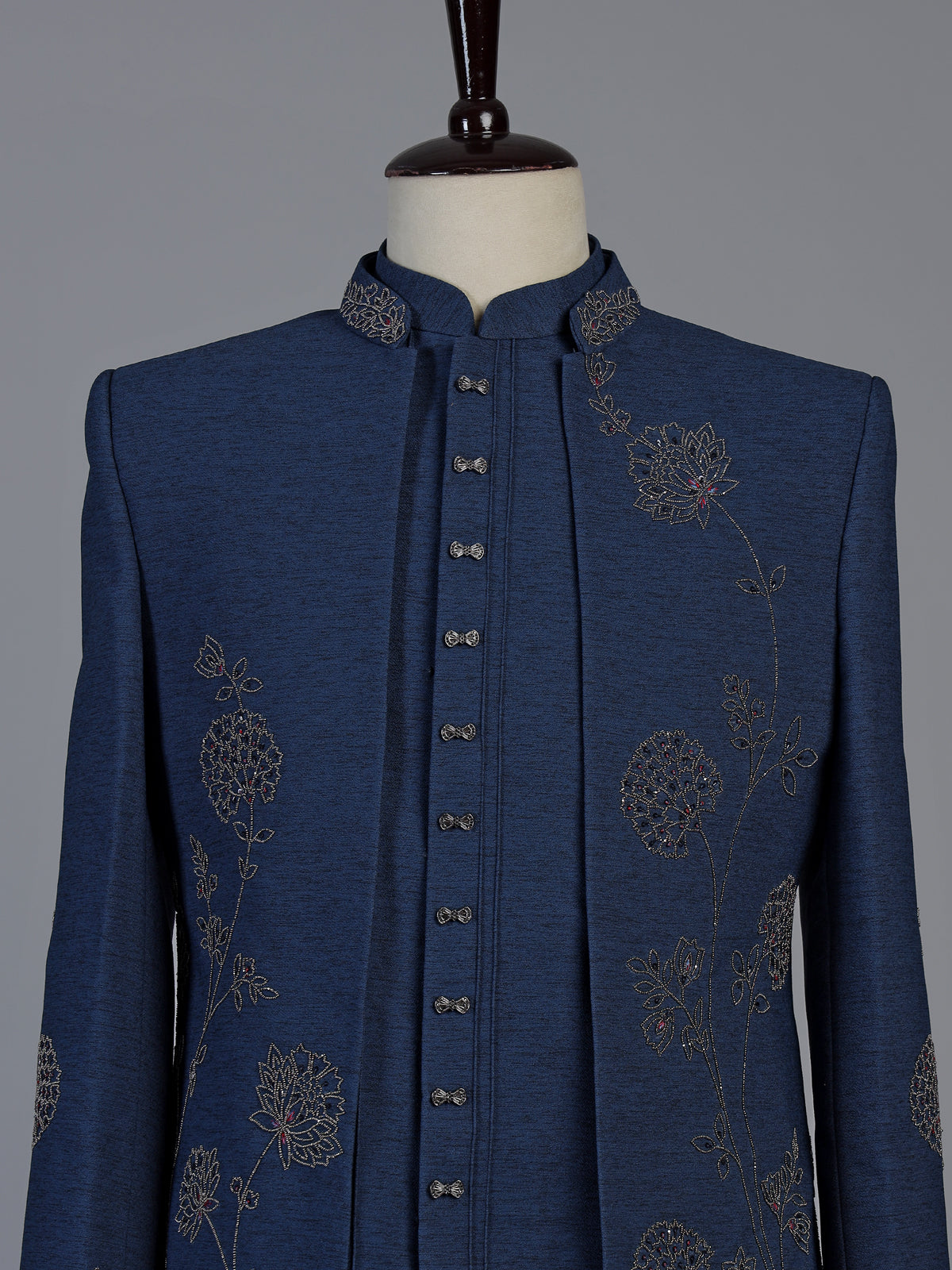 Navy blue royal mens embroidered indo western suit
