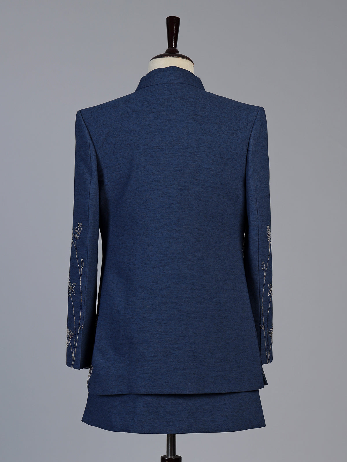 Navy blue royal mens embroidered indo western suit