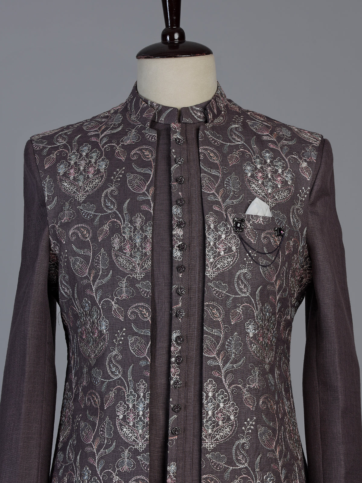 Wine majestic mens brocade silk indo western