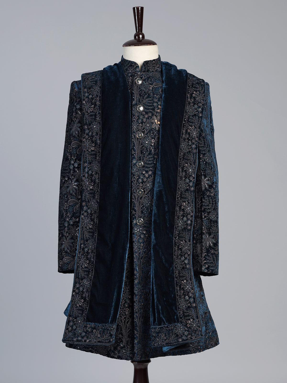 Rama blue luxury men velvet indo western