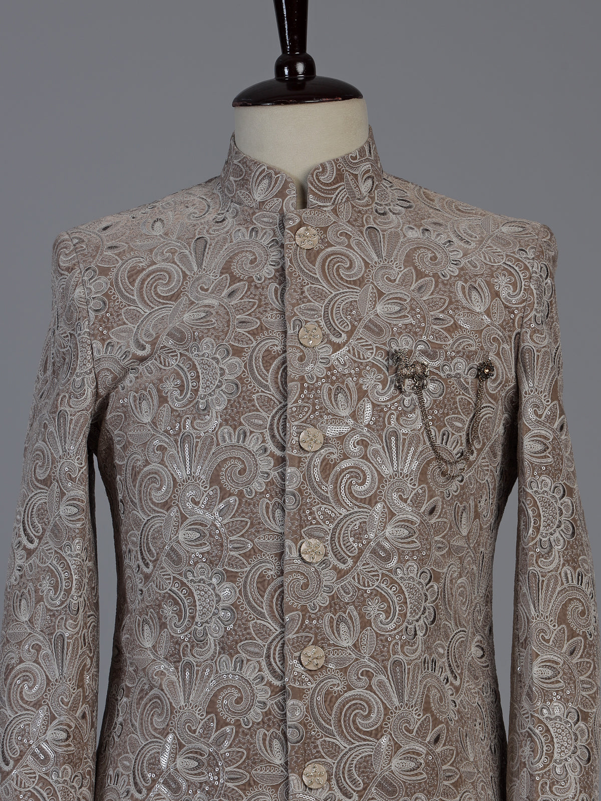 Khakhi brown heritage mens velvet indo western