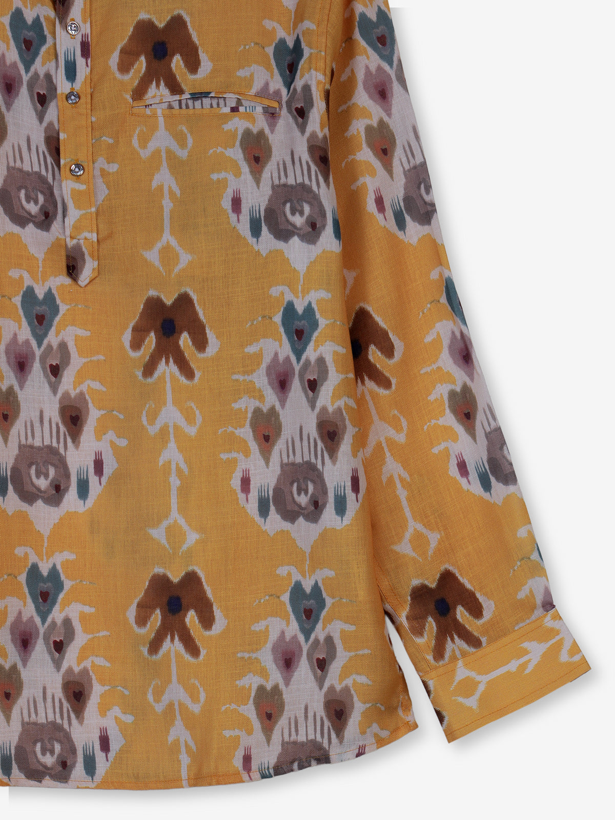 Orange printed cotton silk festive shirt style kurta for men