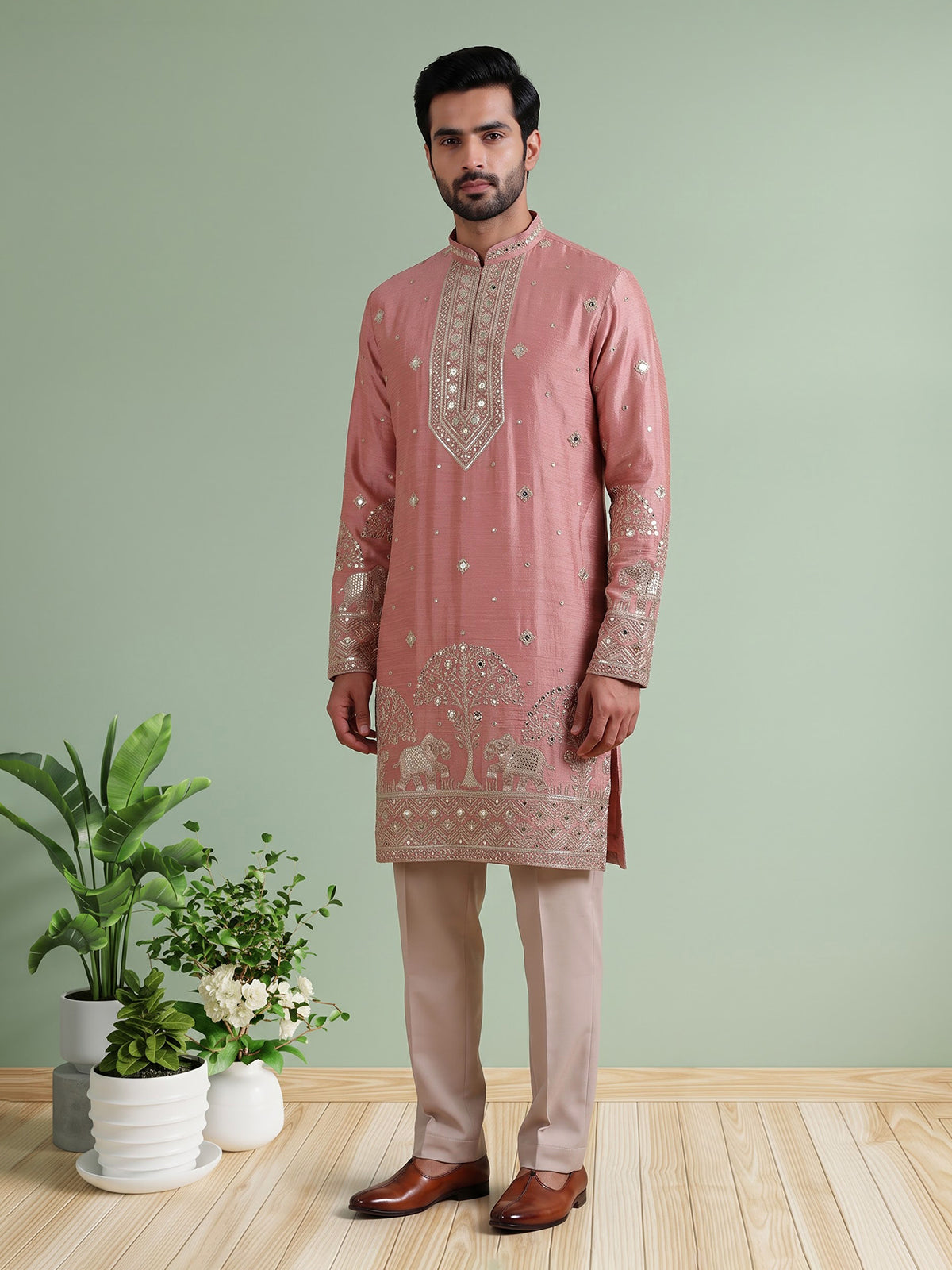 Onion pink elegant wedding mens kurta suit