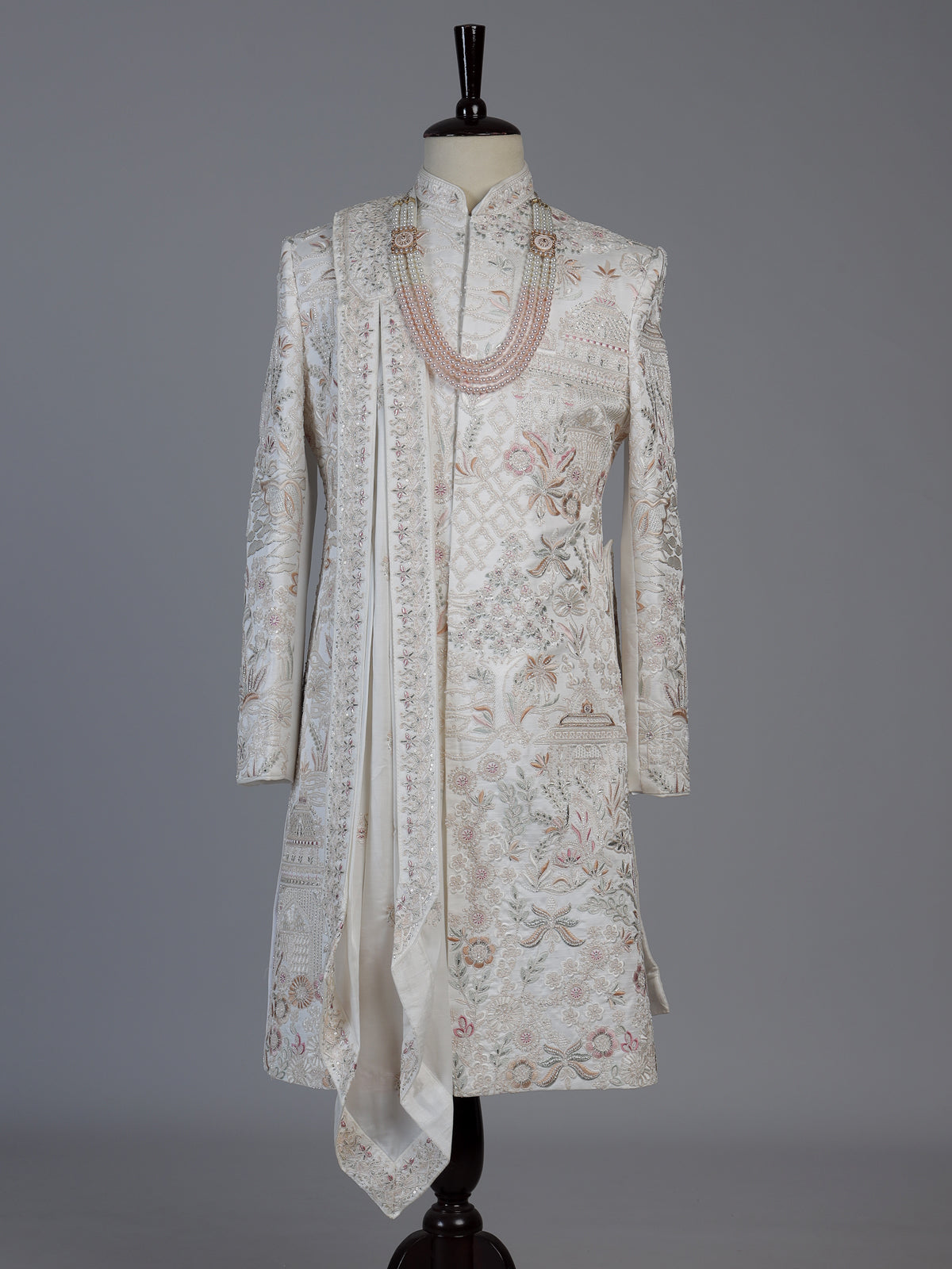 Off white regal groom sherwani with dupatta