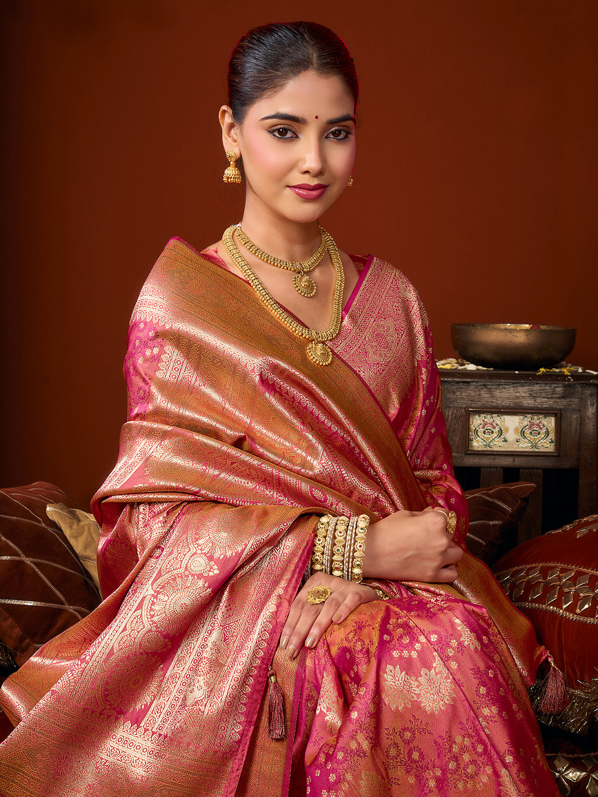 Pink majestic zari silk saree