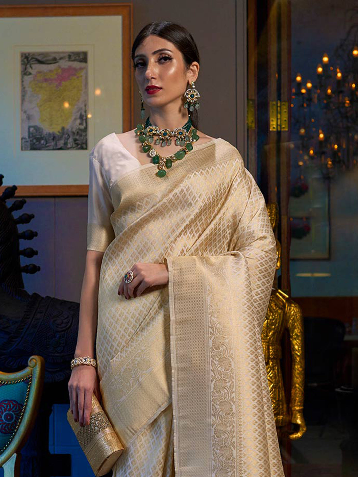 Wedding wear kanjivaram saree in beige color