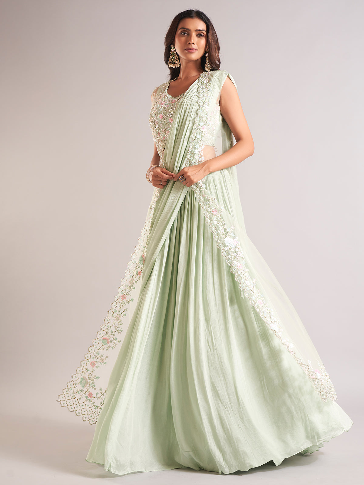 Pista green georgette lehenga choli for women