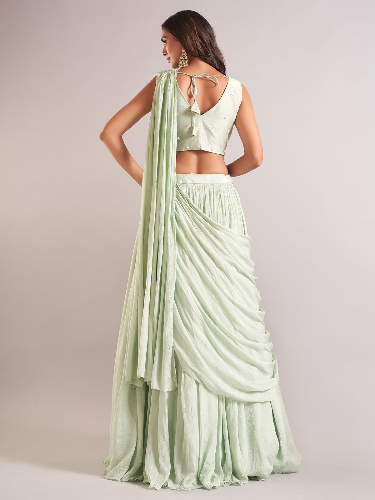 Pista green georgette lehenga choli for women