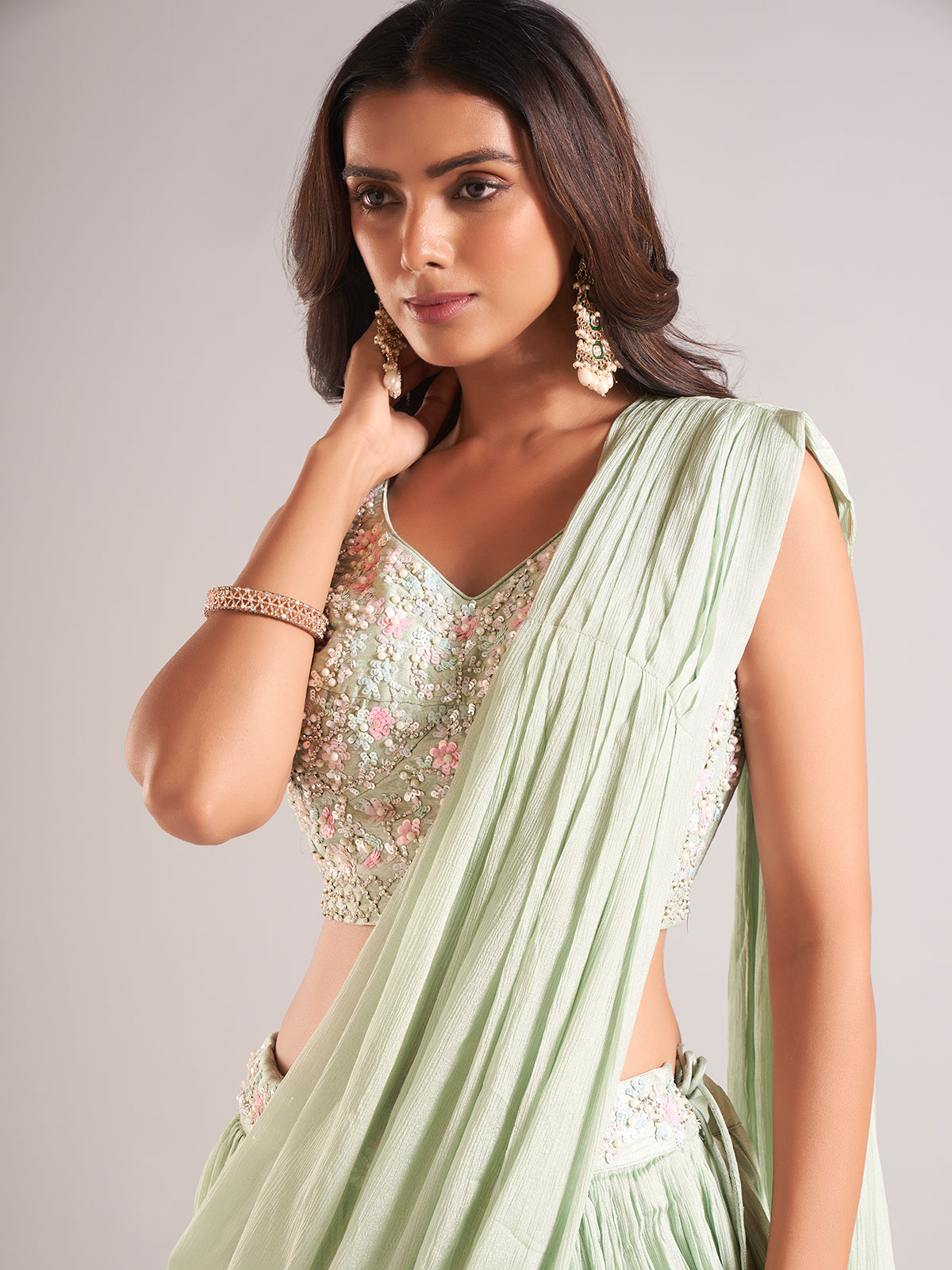 Pista green georgette lehenga choli for women