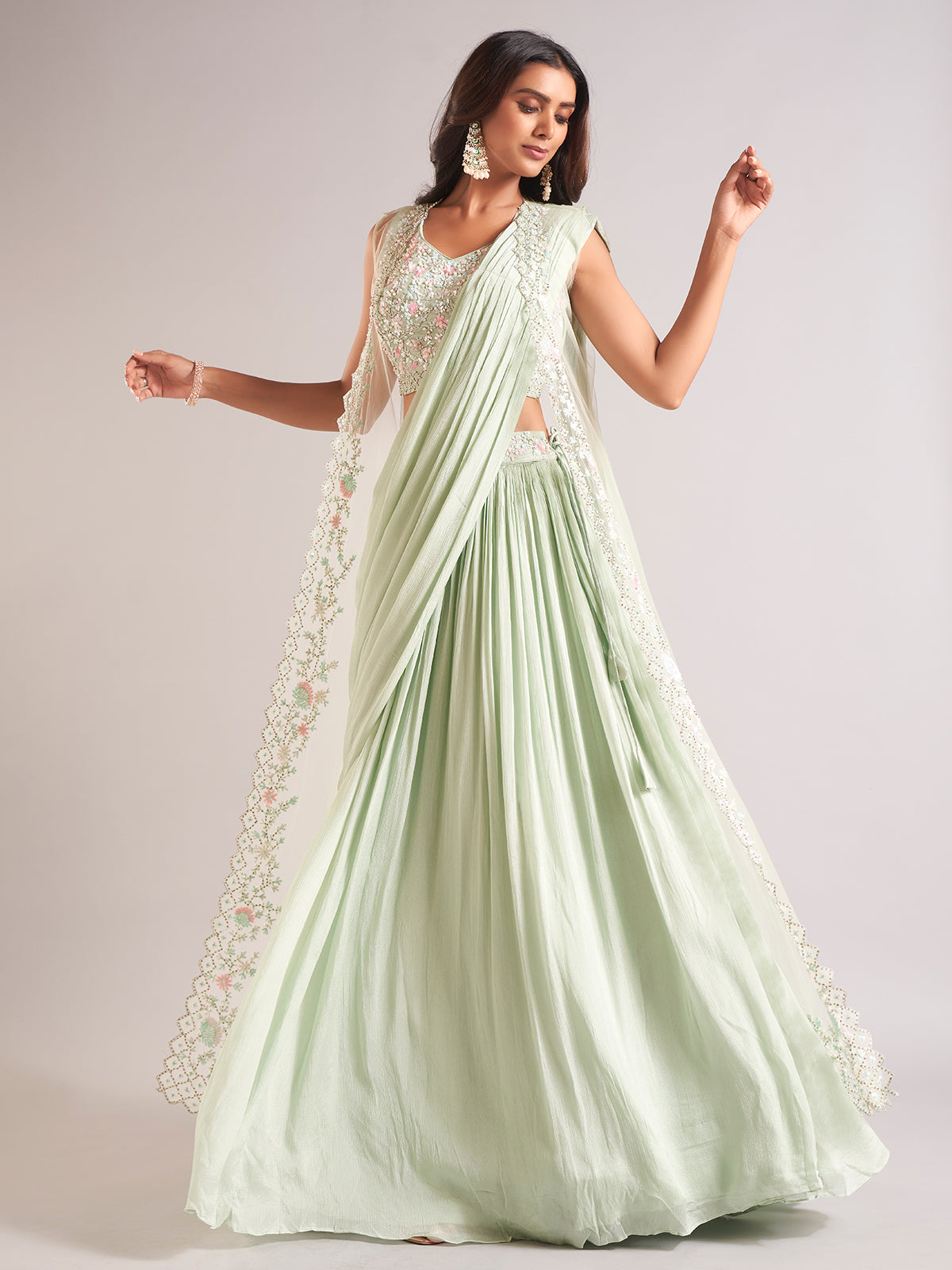 Pista green georgette lehenga choli for women