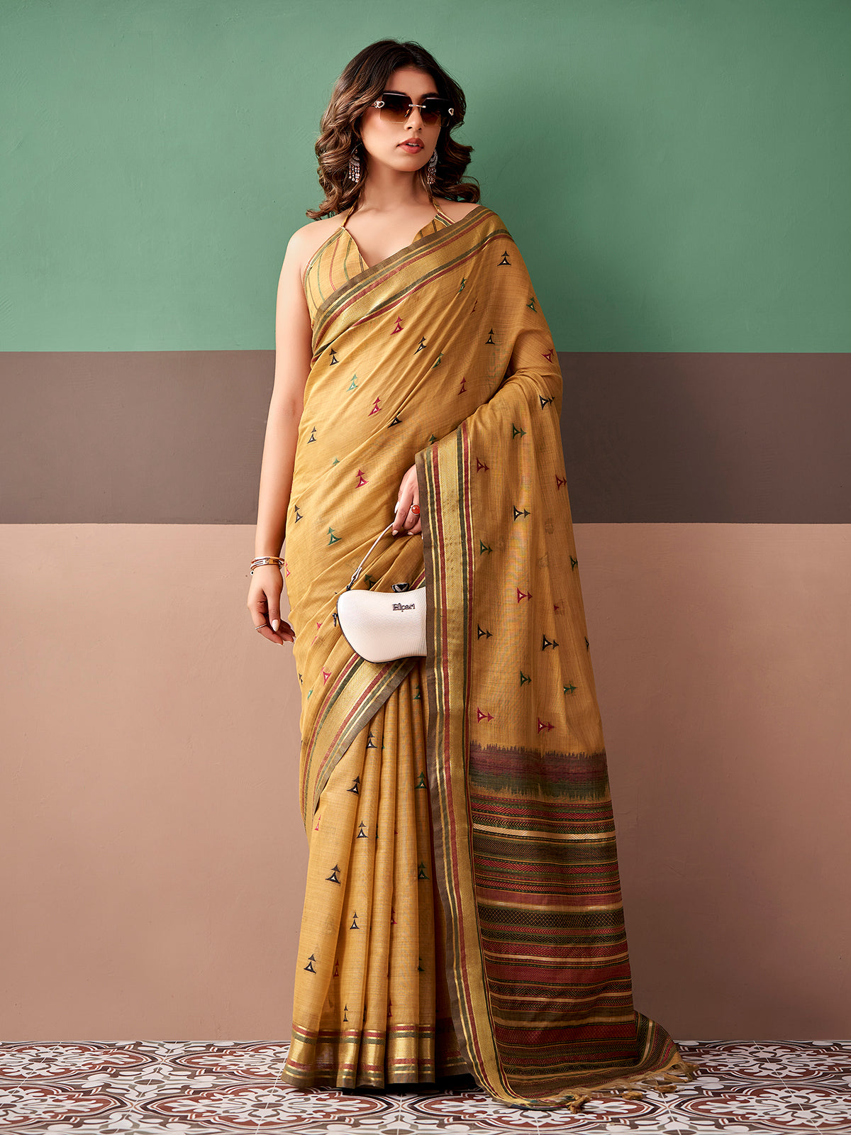 Mustard yellow elegant cotton drape