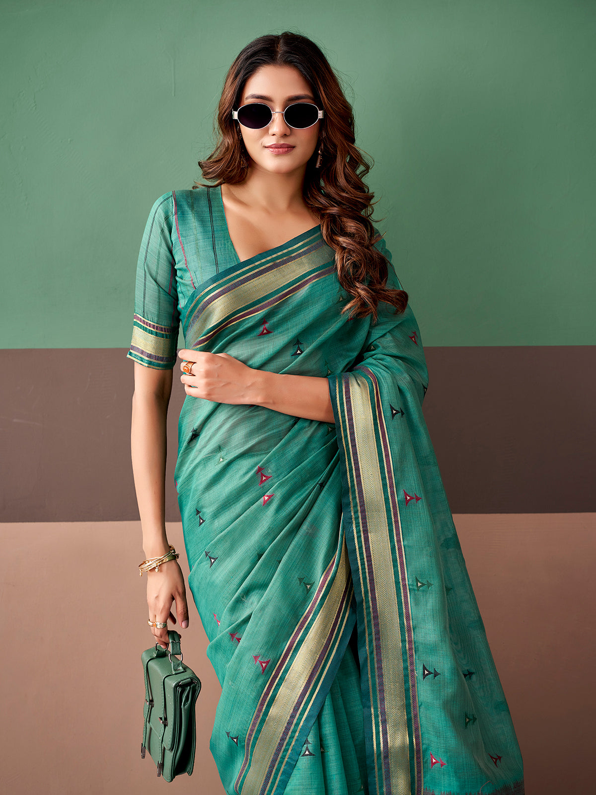 Green timeless festive cotton saree