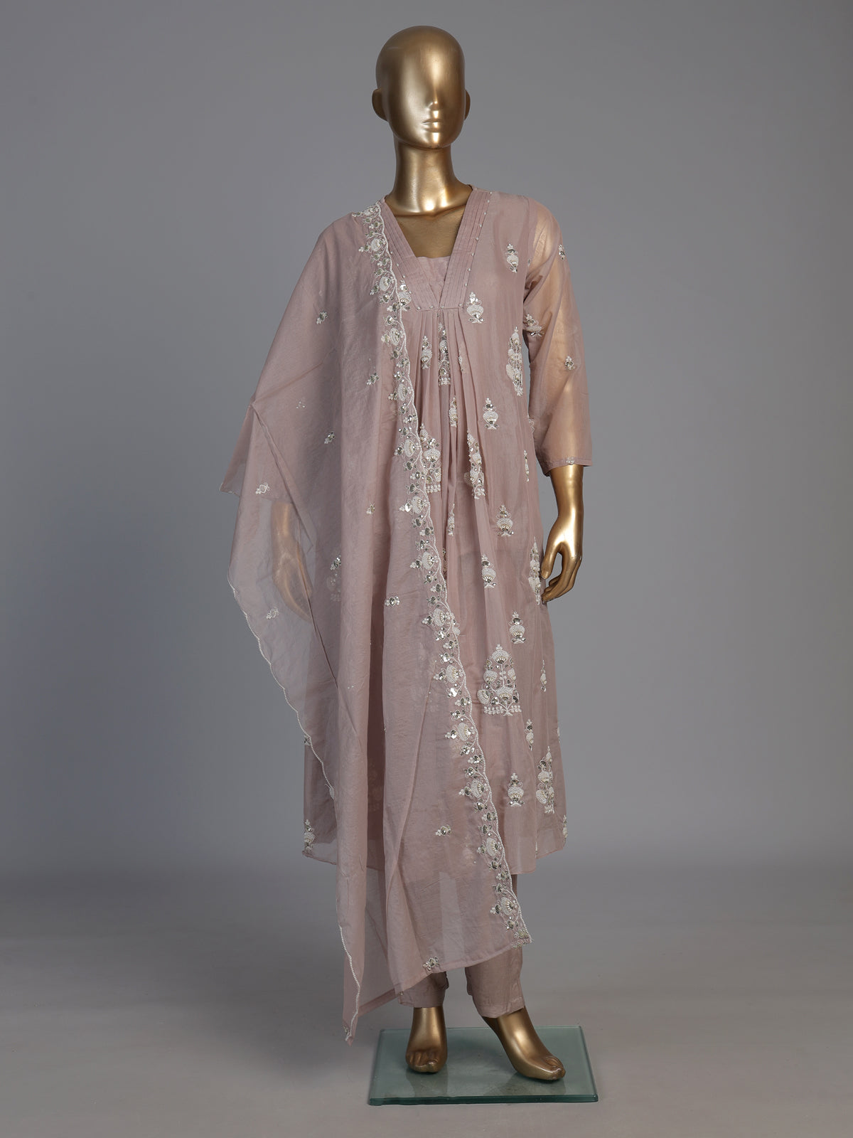Dusty lilac purple tissue cotton festive kurti set with dupatta