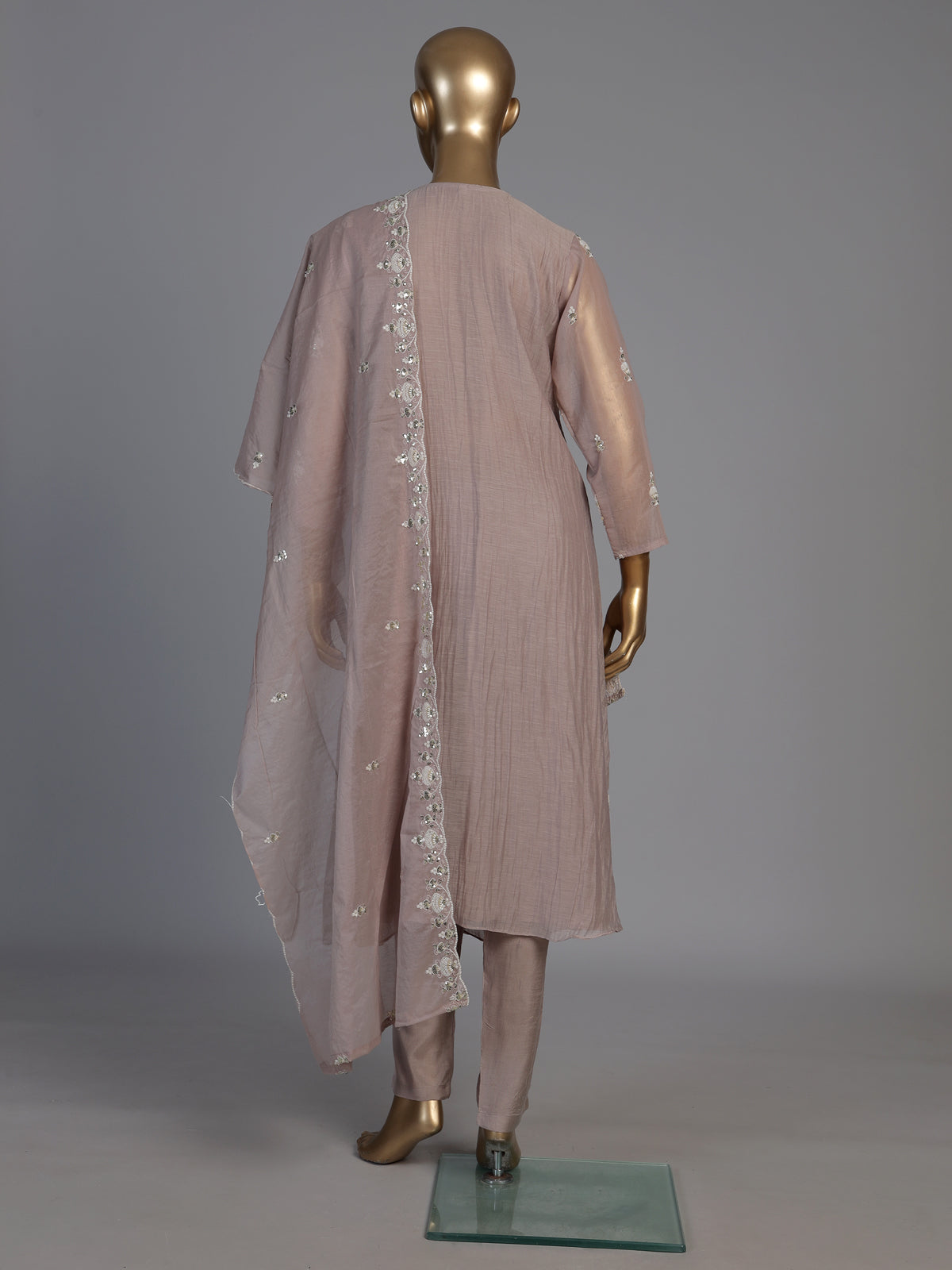 Dusty lilac purple tissue cotton festive kurti set with dupatta
