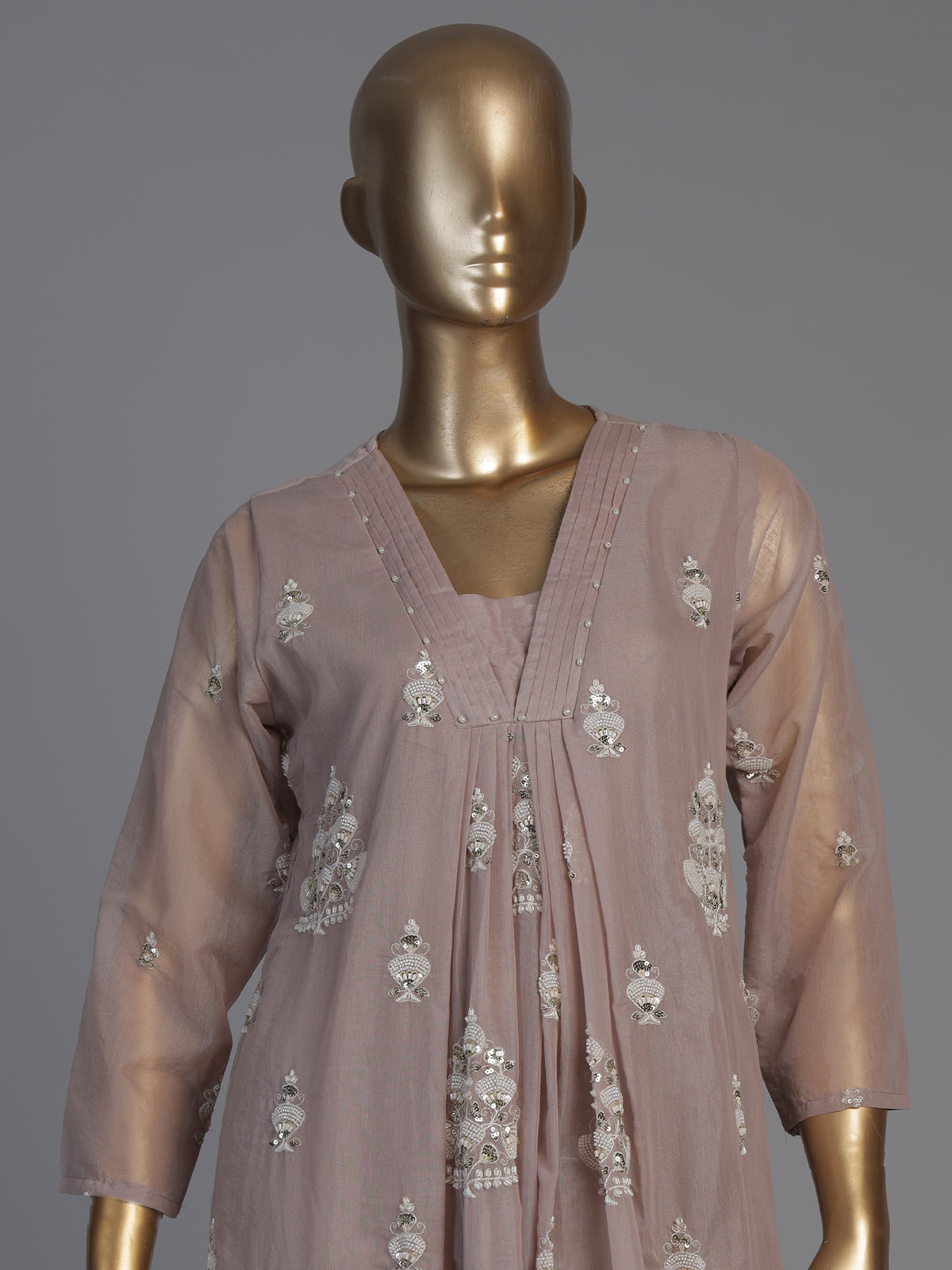 Dusty lilac purple tissue cotton festive kurti set with dupatta