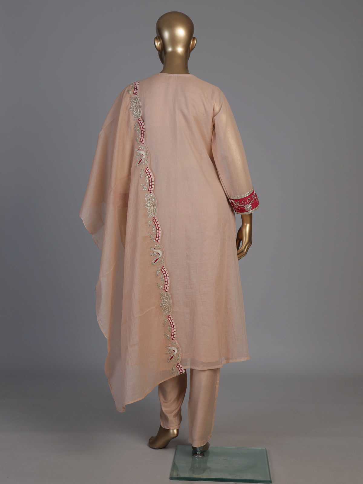 Peach tissue cotton yoke style festive kurti set with dupatta