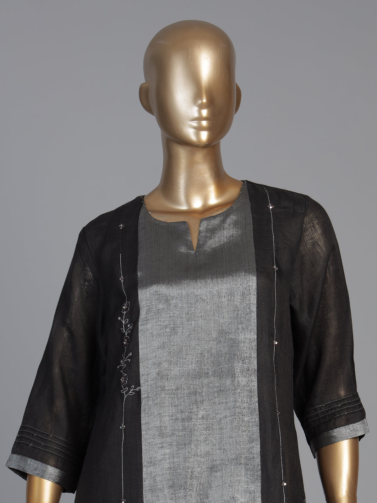 Black cotton silk sweetheart neck festive kurti palazzo set