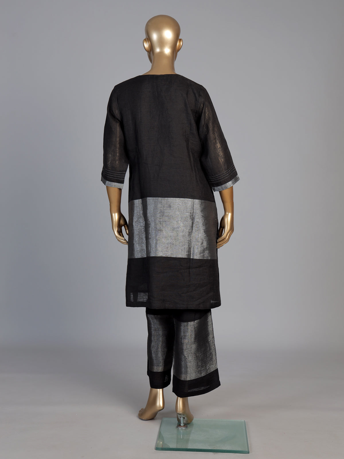 Black cotton silk sweetheart neck festive kurti palazzo set