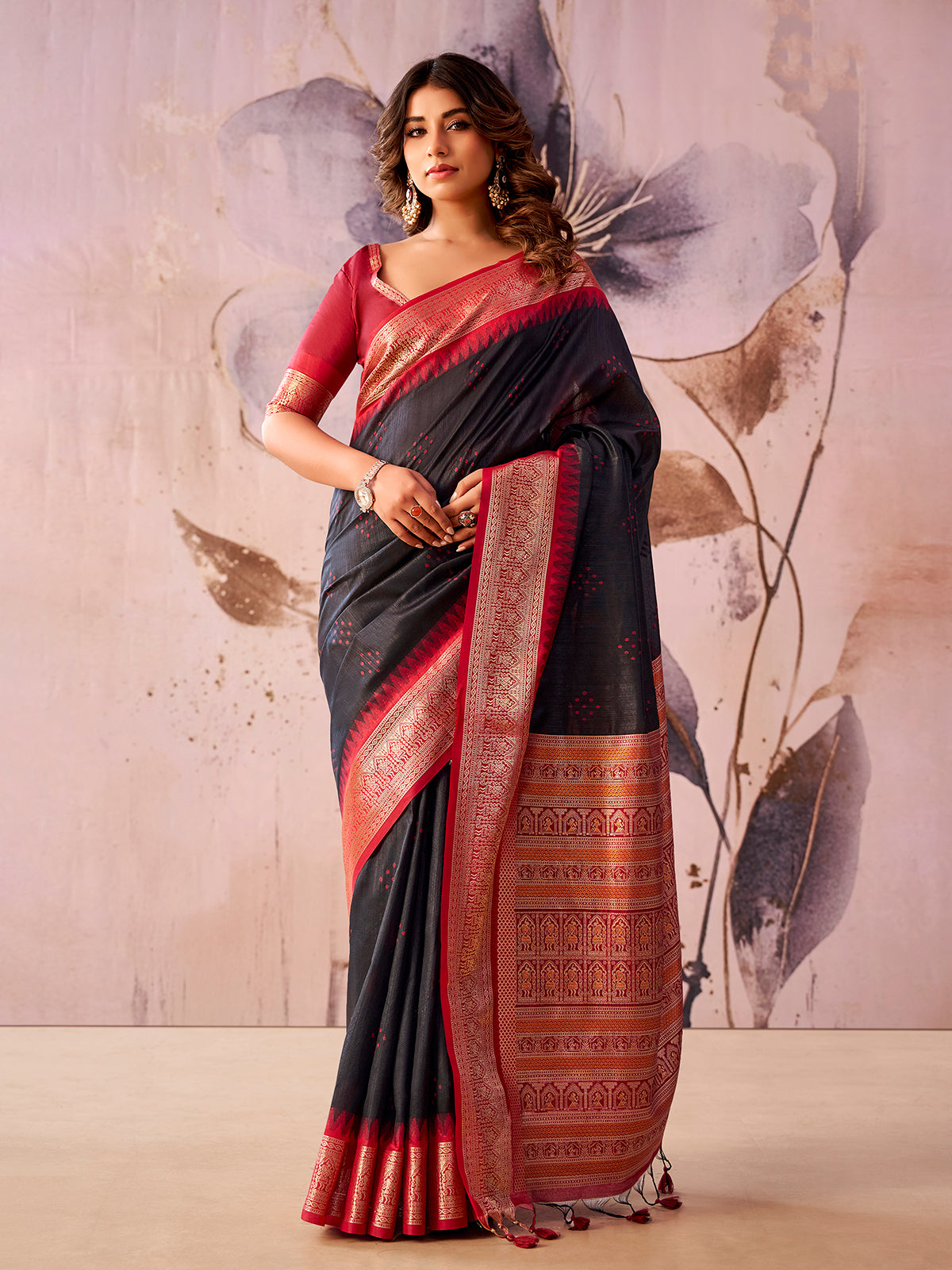 Black regal aura tissue silk saree