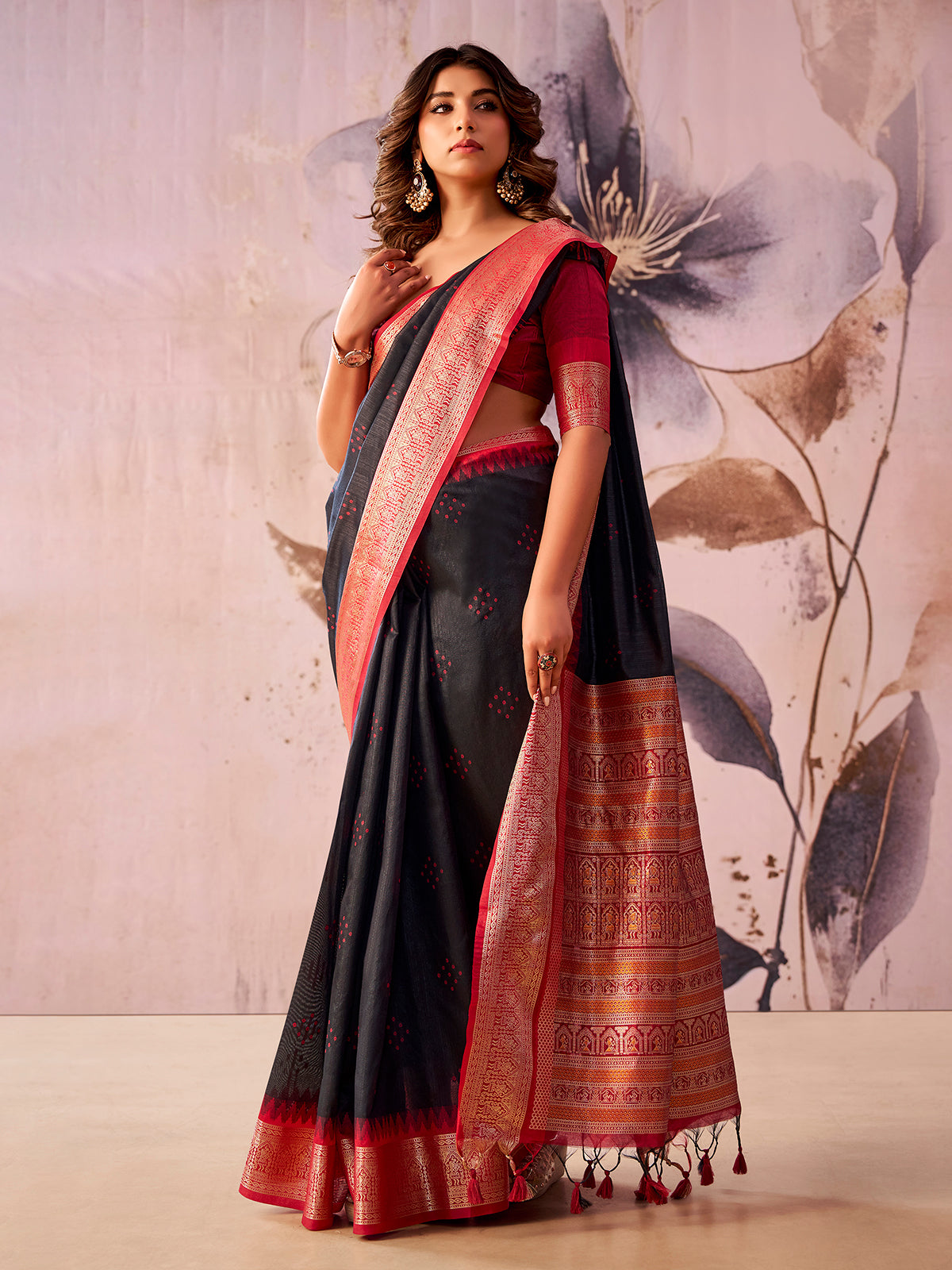 Black regal aura tissue silk saree