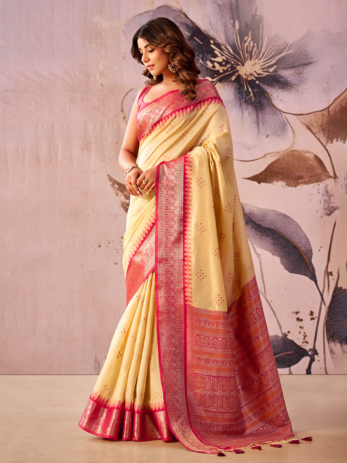 Cream royal charm tissue silk saree