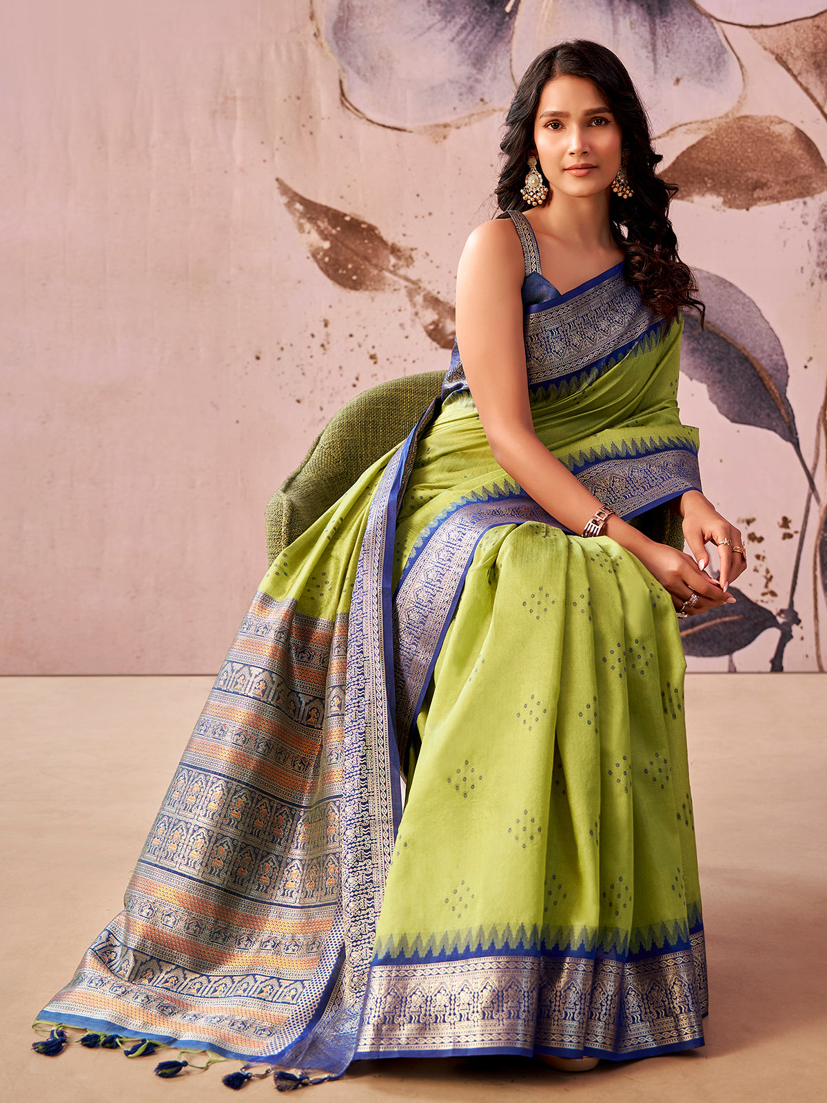 Green heritage glow tissue silk saree