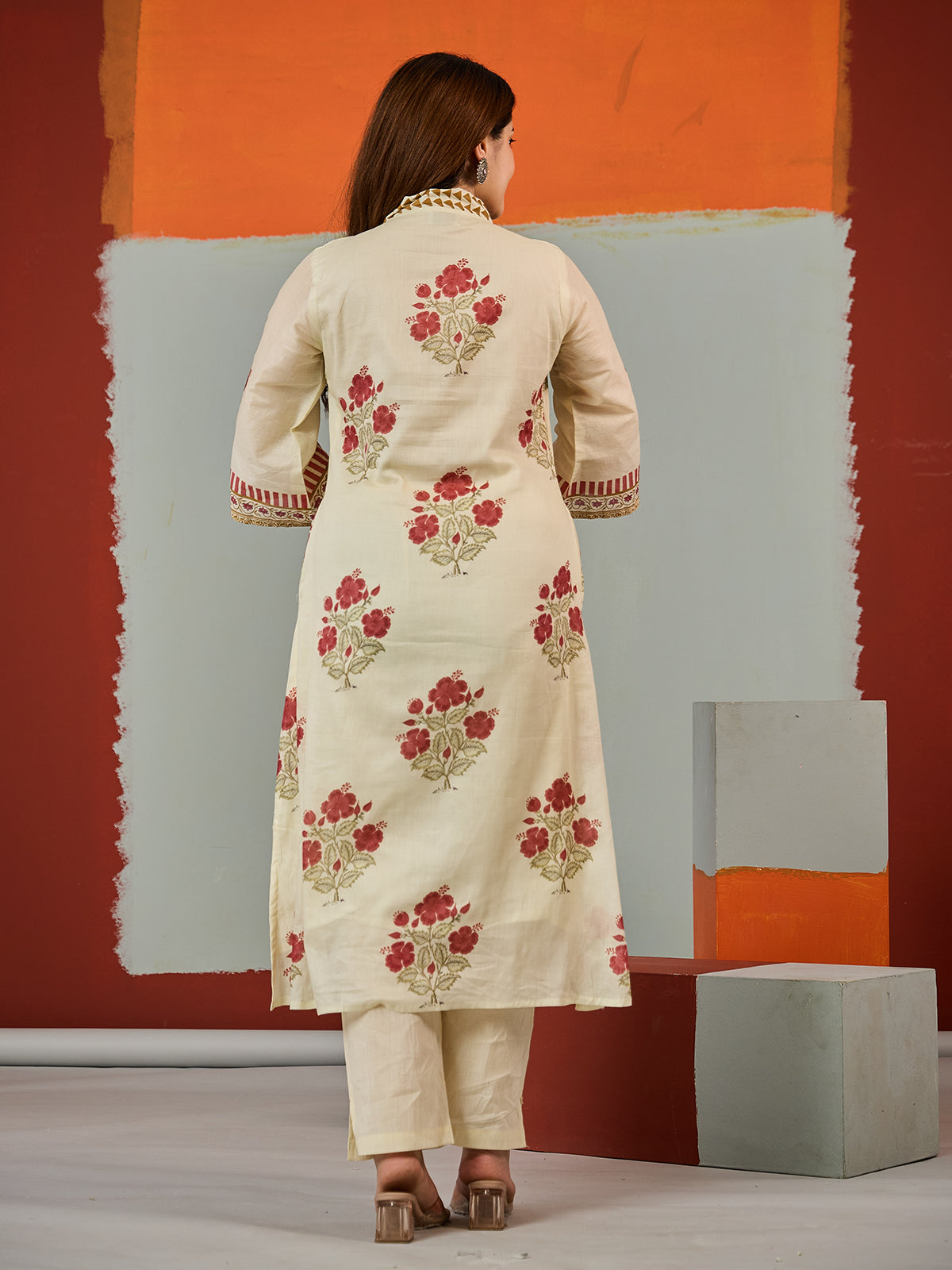 Blue tropical printed cotton kurti set