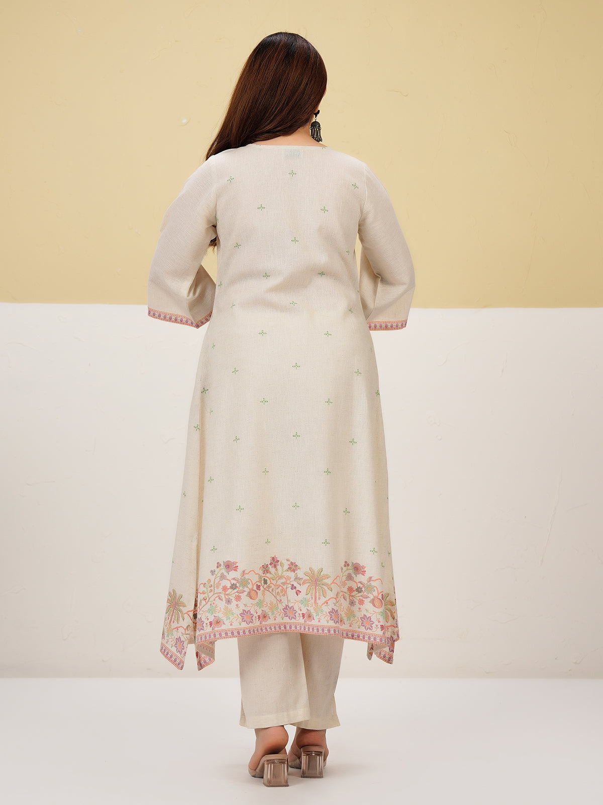 Off white elegant printed cotton kurti set