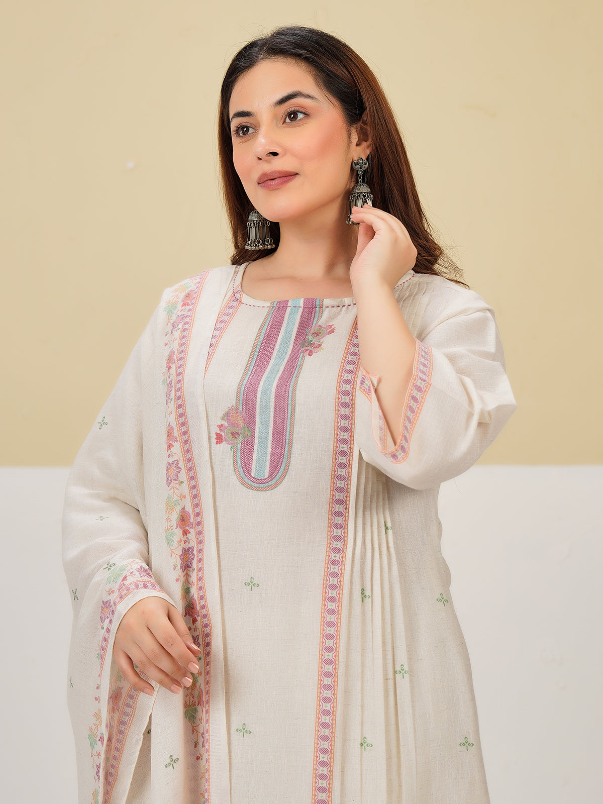 Off white elegant printed cotton kurti set