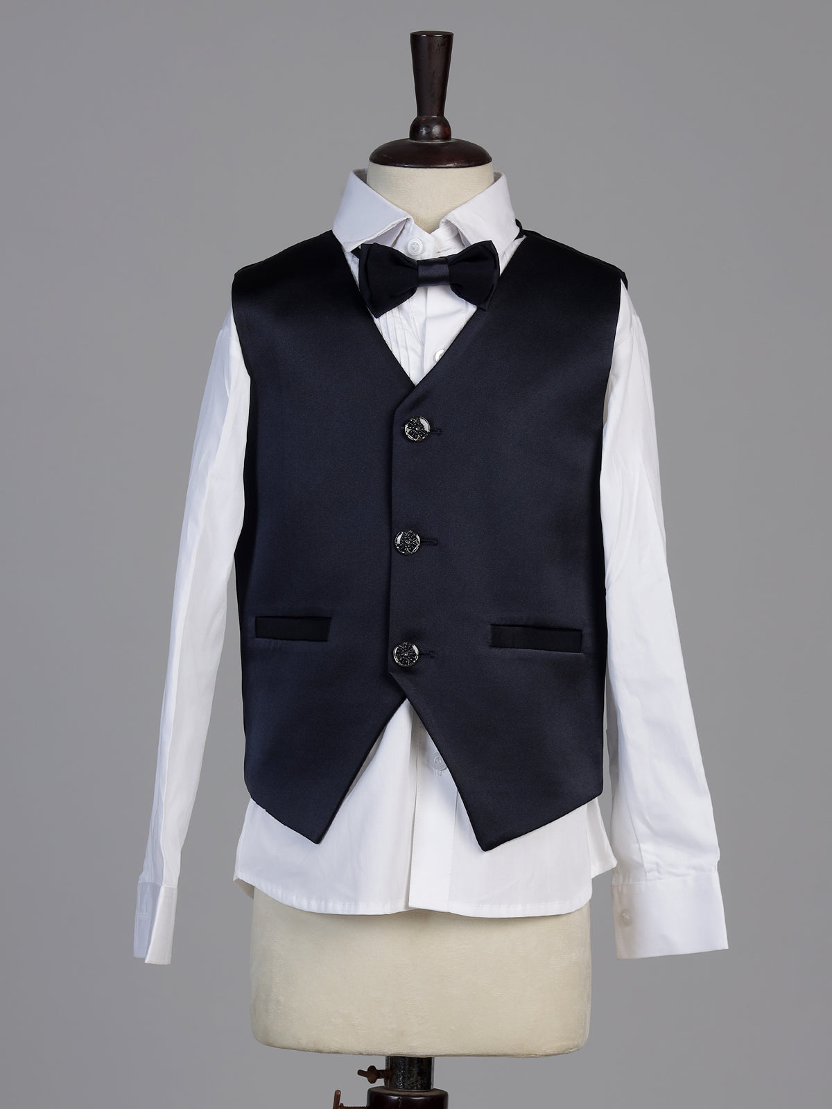 Blue abstract embroidered boys three piece coat suit