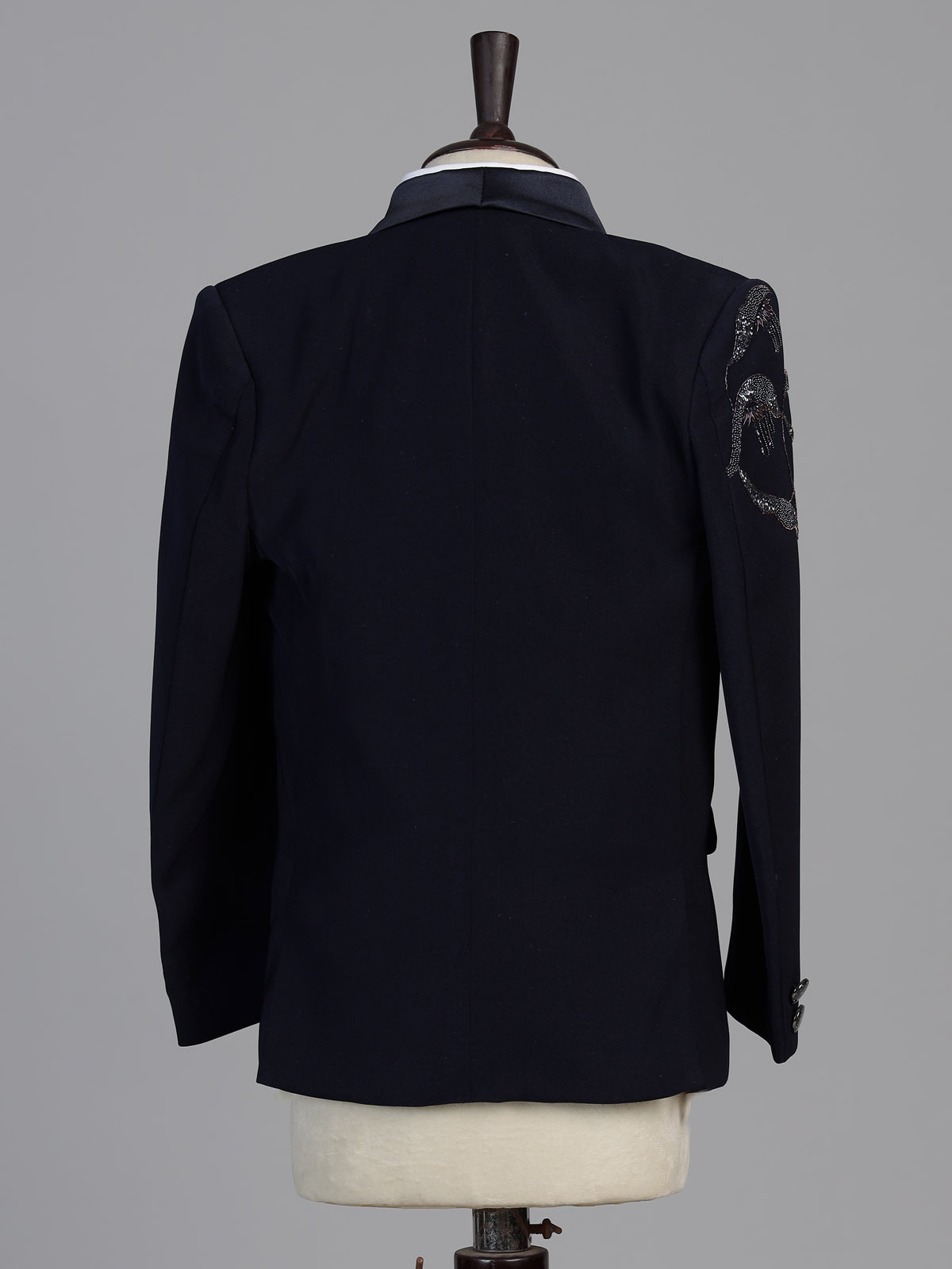 Blue abstract embroidered boys three piece coat suit
