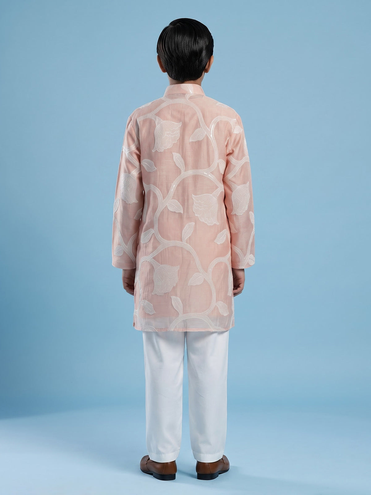 Light pink floral boys kurta suit
