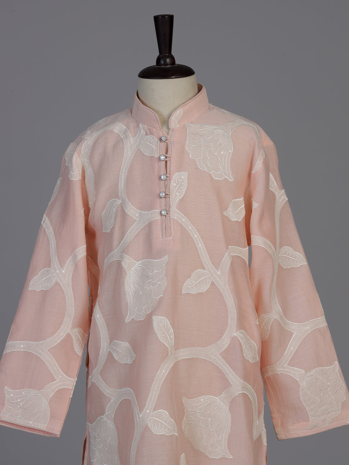 Light pink floral boys kurta suit