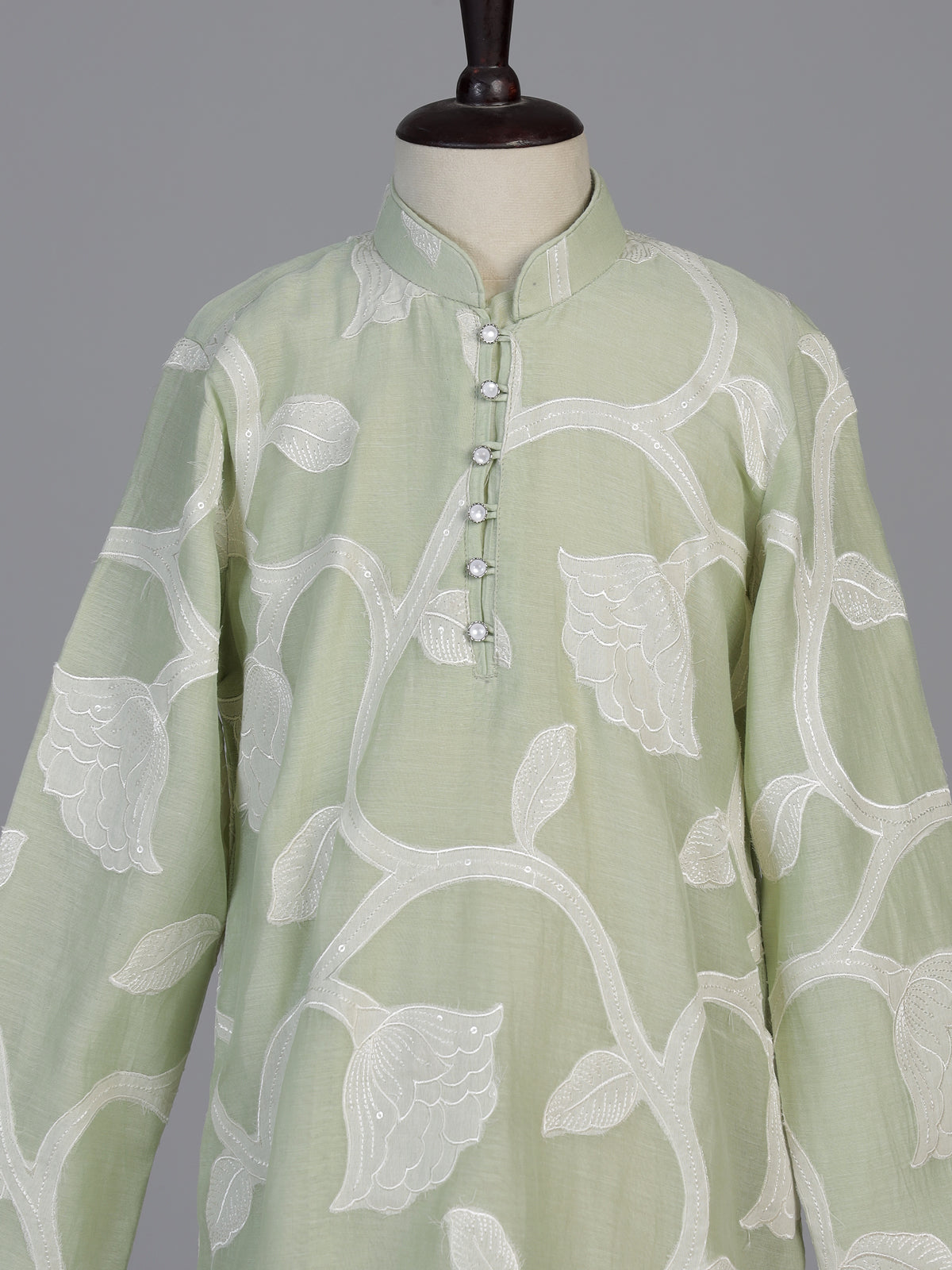 Pista green botanical boys kurta suit