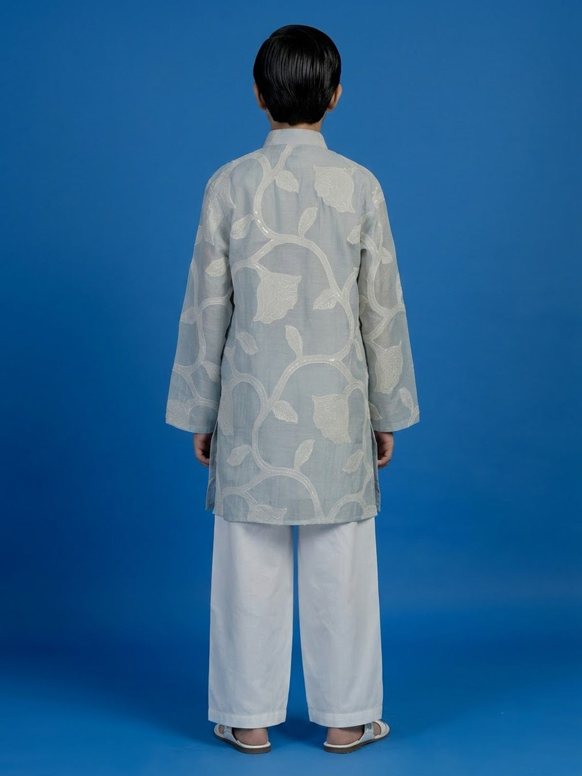 Stone blue botanical boys kurta suit