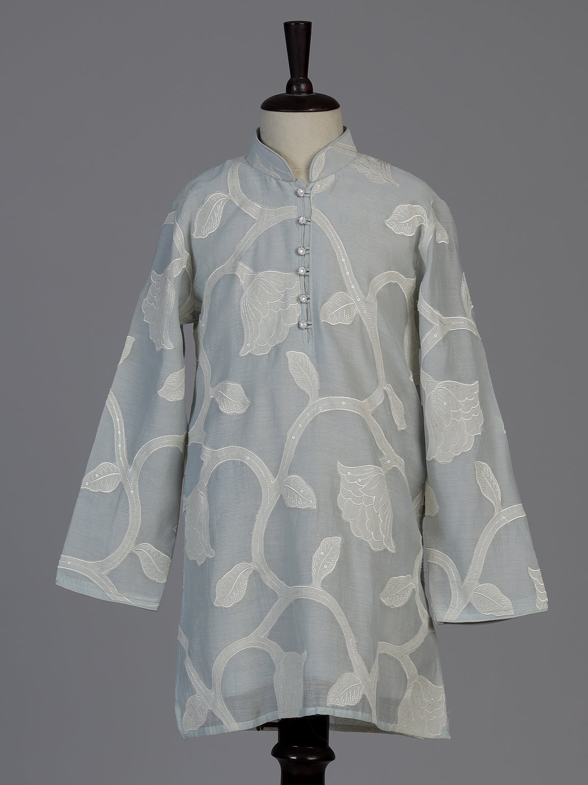 Stone blue botanical boys kurta suit