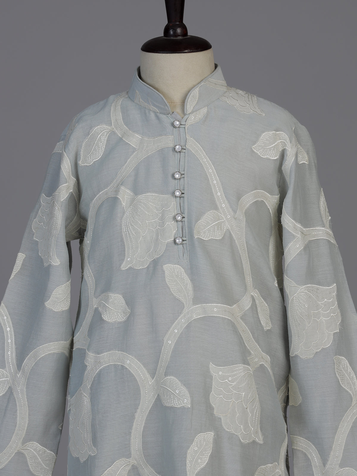 Stone blue botanical boys kurta suit