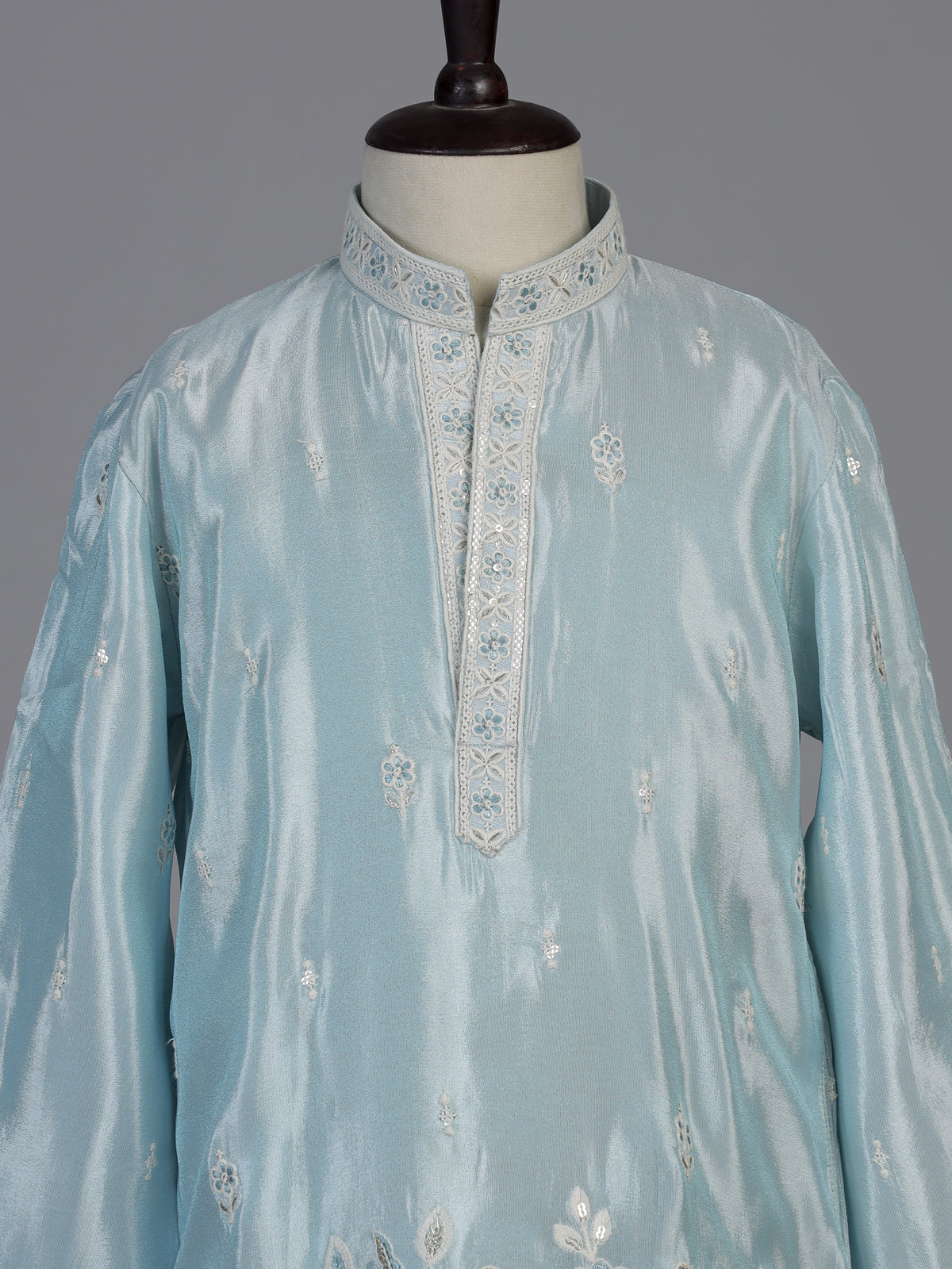 Sky blue floral boys kurta suit