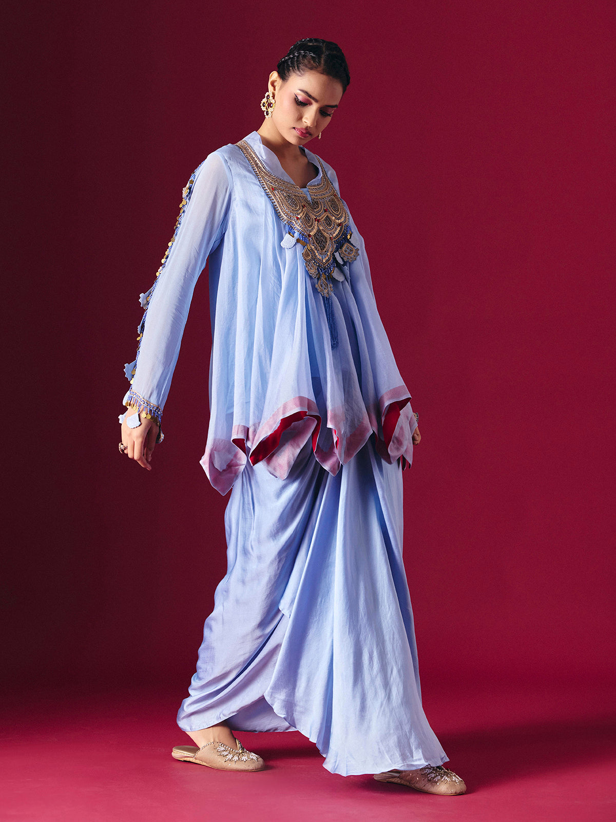 Lavender tissue silk designer indo western salwar suit