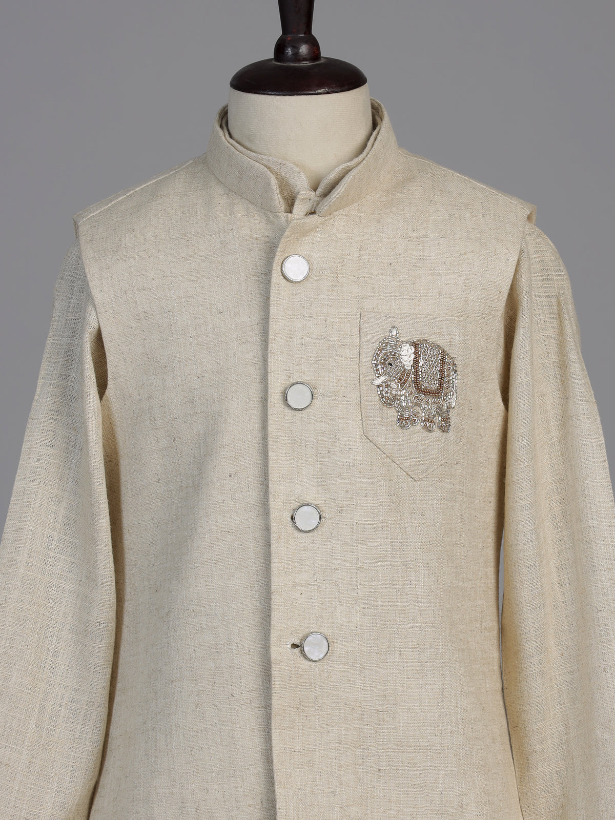 Cream elephant embroidered boys waistcoat set