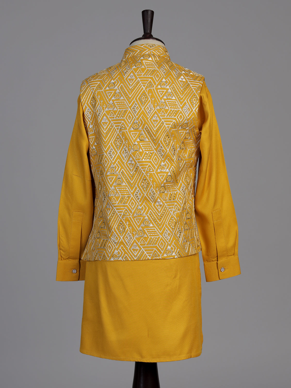 Mustard yellow chevron embroidered boys waistcoat set