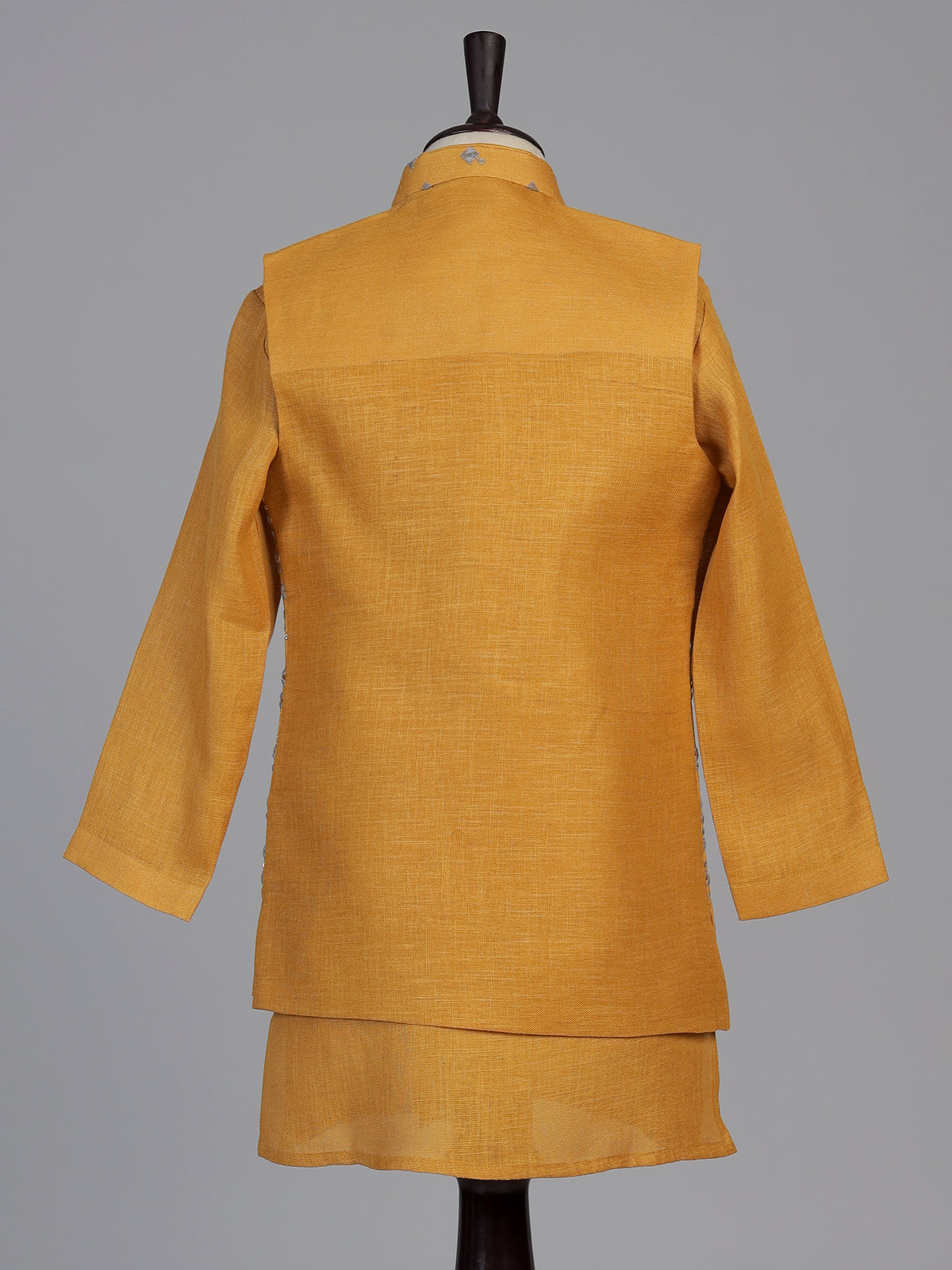 Mustard yellow aabla embroidered boys waistcoat set