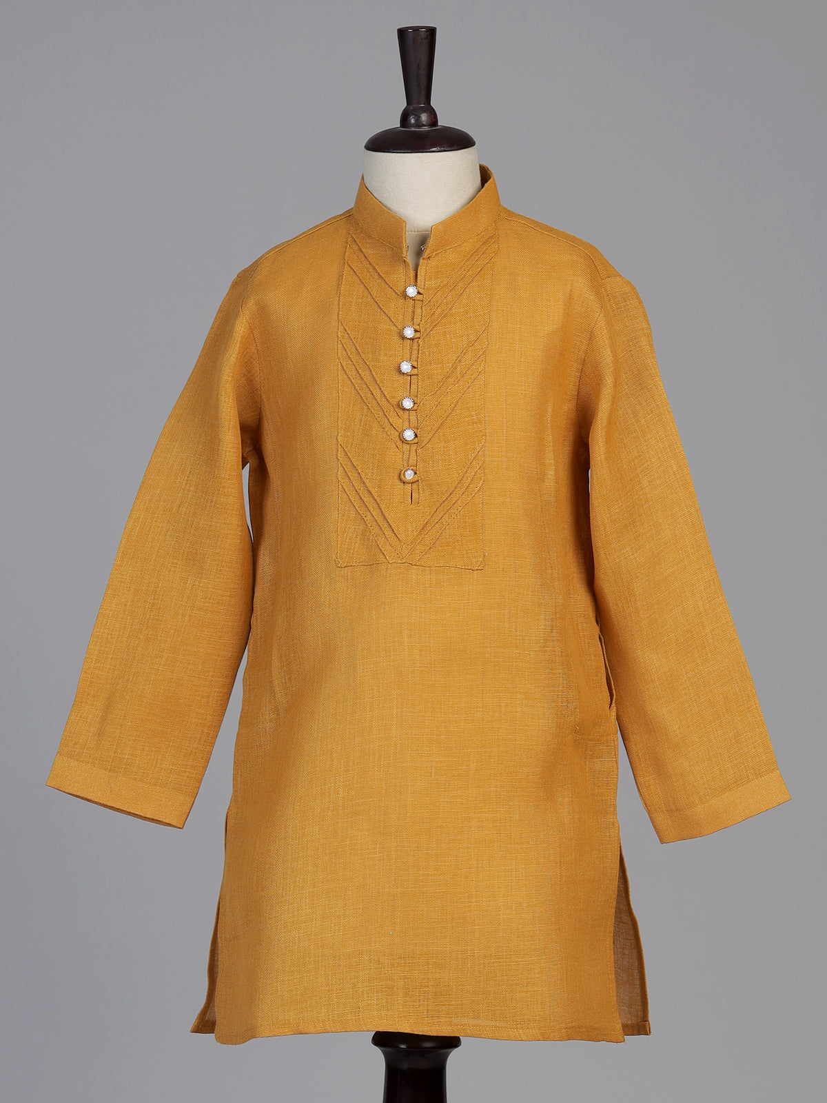 Mustard yellow aabla embroidered boys waistcoat set