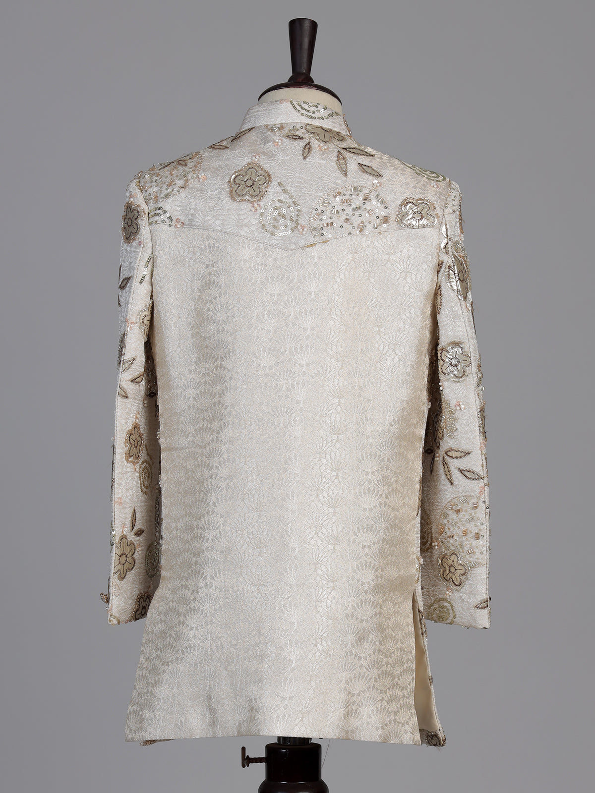 White floral embellished boys indo western