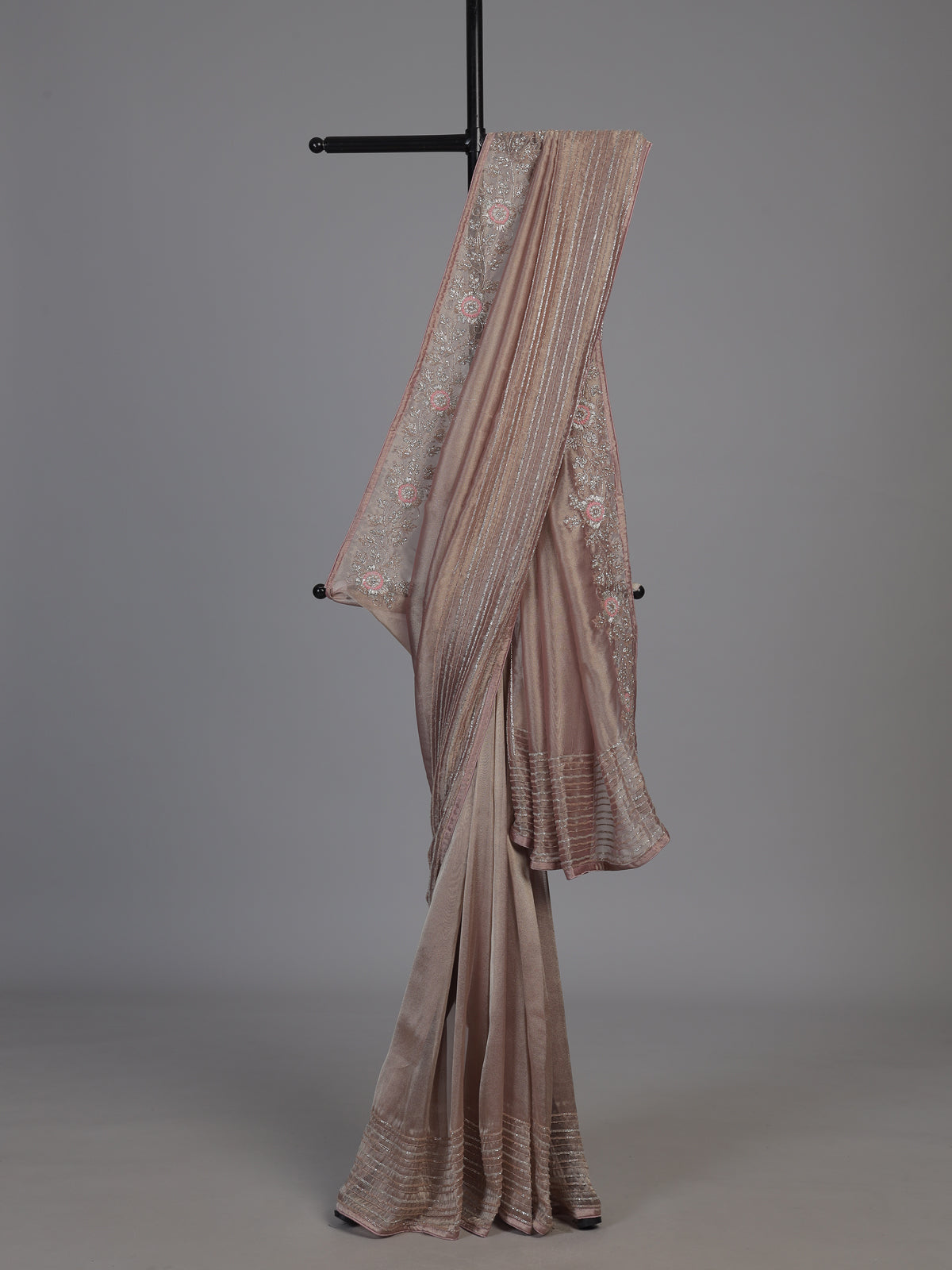 Onion pink metallic tissue silk saree women
