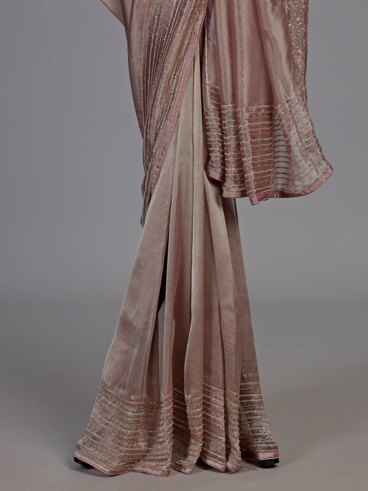 Onion pink metallic tissue silk saree women
