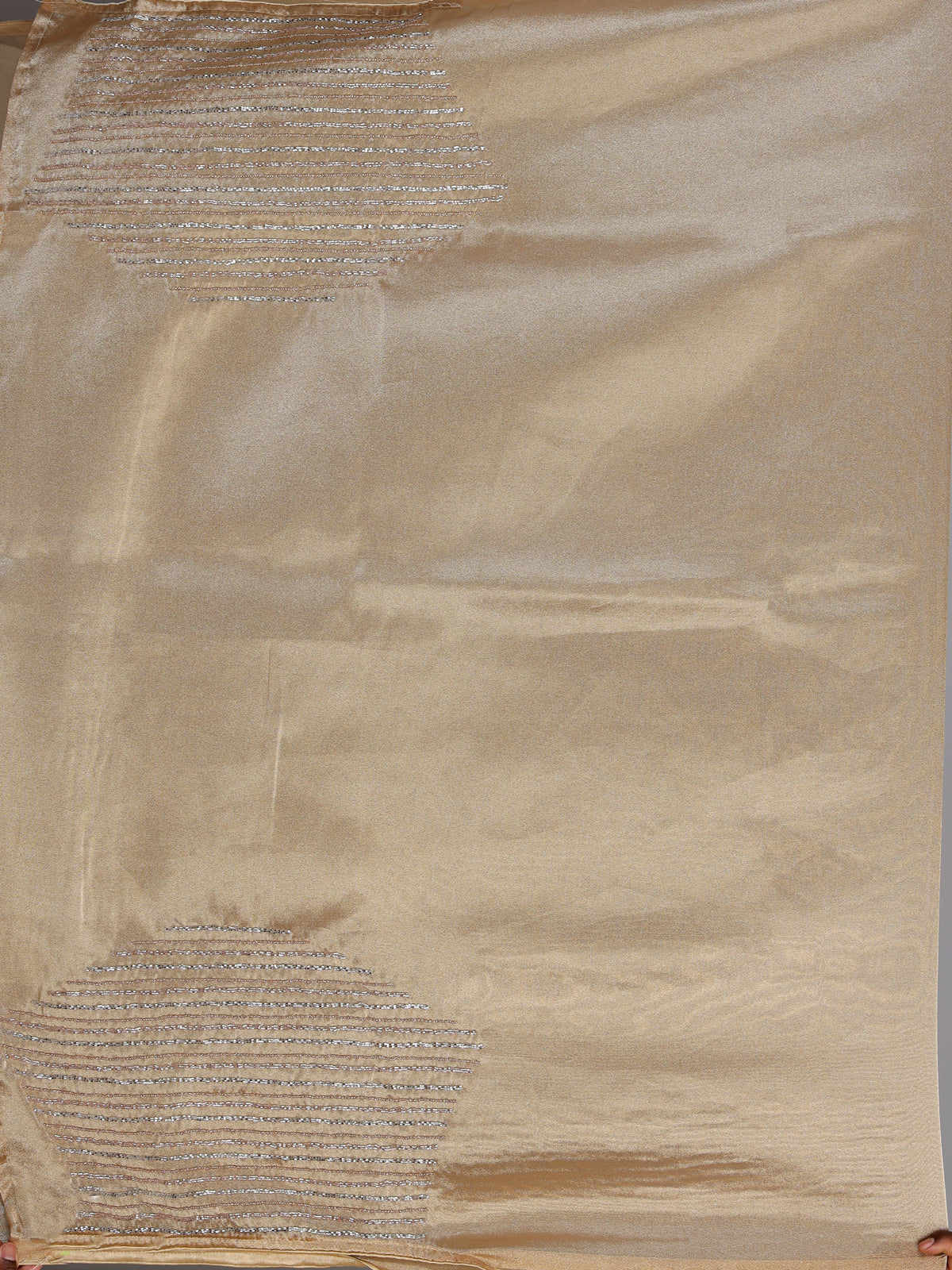 Beige metallic pleated tissue silk saree women