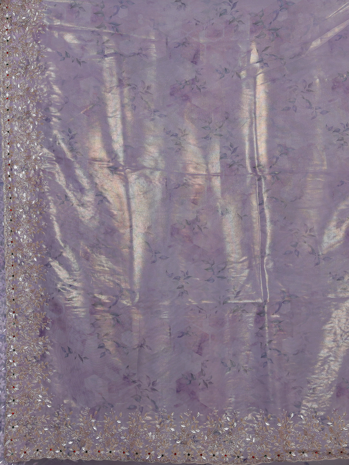 Purple floral scalloped tissue silk saree women
