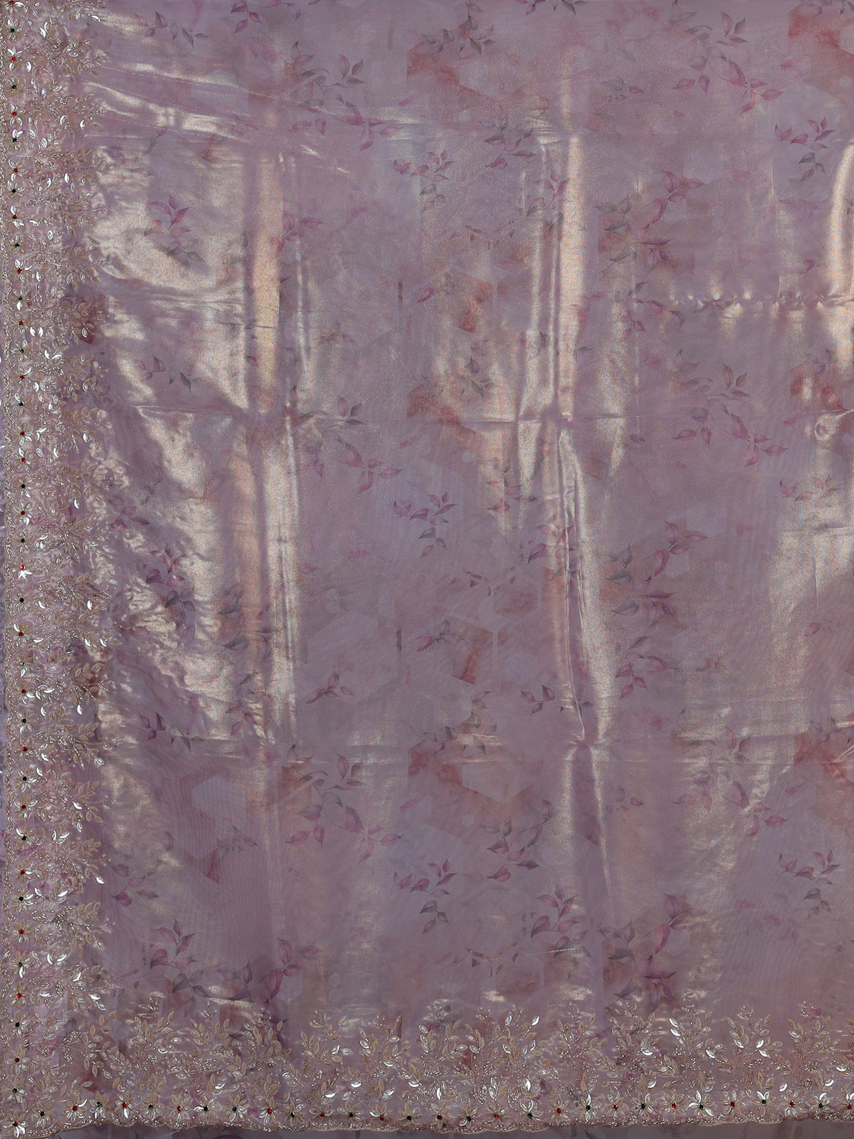 Pink scalloped sequin tissue silk saree women